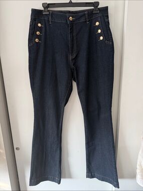 Rachel Zoe Navy Sailor Style Flare Jeans with Gold Buttons